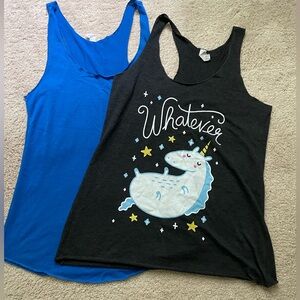 Two Racerback Tank Tops - Blue and Whatever Unicorn